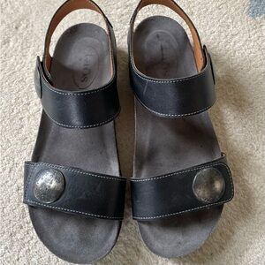 Taos Top Shelf Black Leather Sandals with Silver Accents